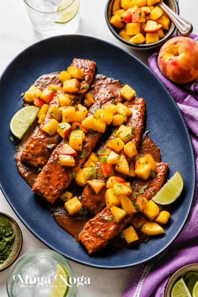 Chili Miso Salmon with Peach Mango Salsa
