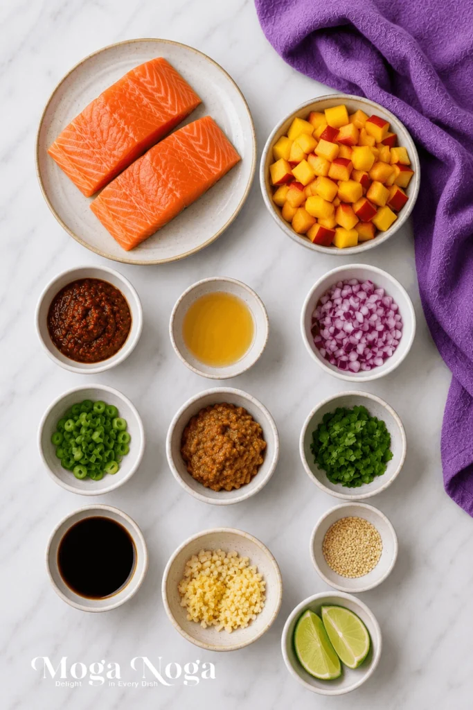 Chili Miso Salmon with Peach Mango Salsa-ingredients