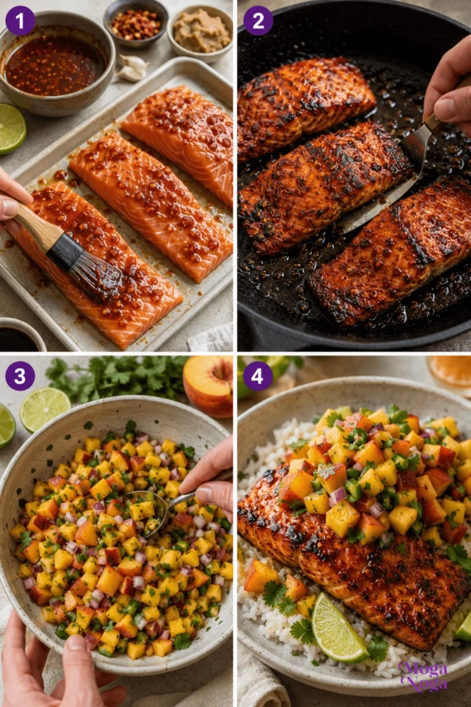 Chili Miso Salmon with Peach Mango Salsa-steps