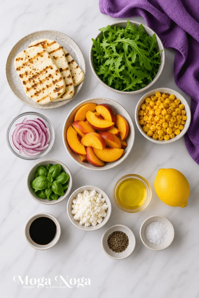 Grilled Halloumi, Corn and Peach Summer Salad-Ingredients