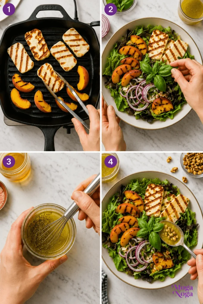 Grilled Halloumi, Corn and Peach Summer Salad-Steps