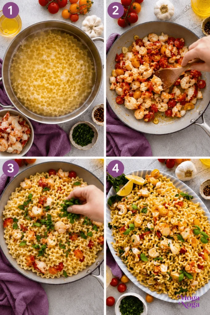 Lobster Pasta Recipe (with tomatoes and garlic)-Instructions