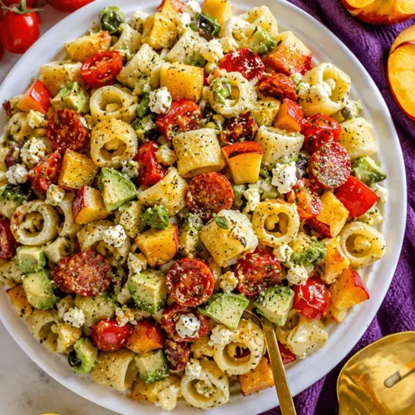 Summer Pasta Salad with Peach and Creamy Feta