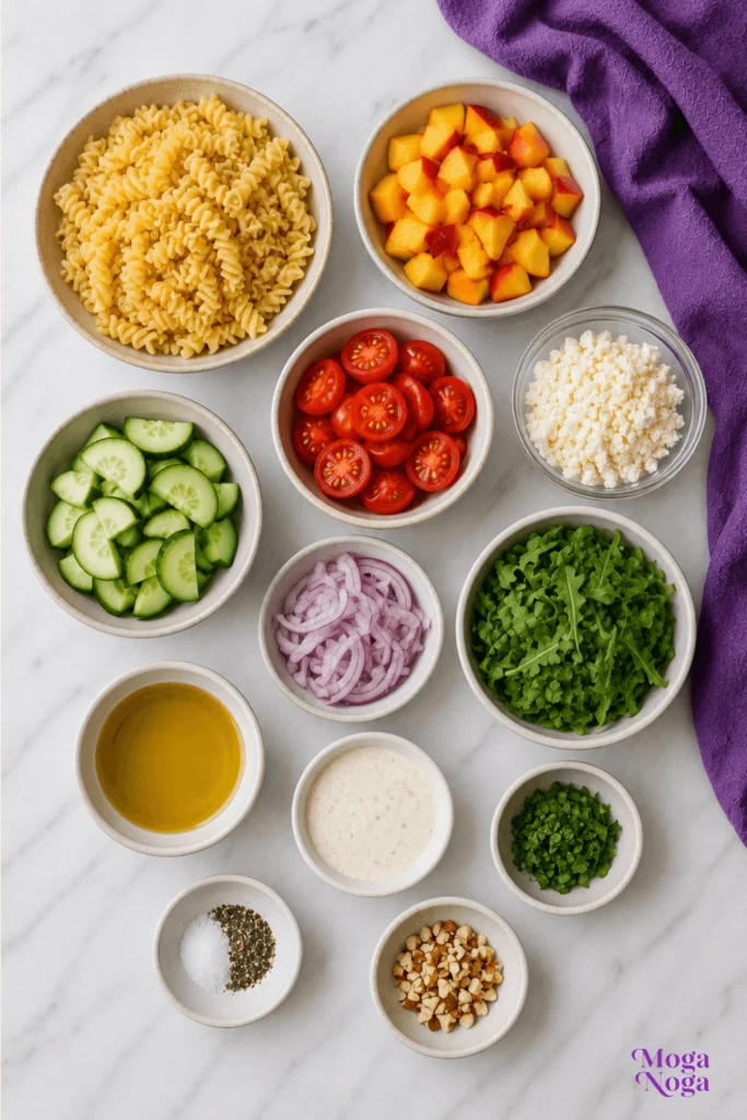 Summer Pasta Salad with Peach and Creamy Feta-Ingredients