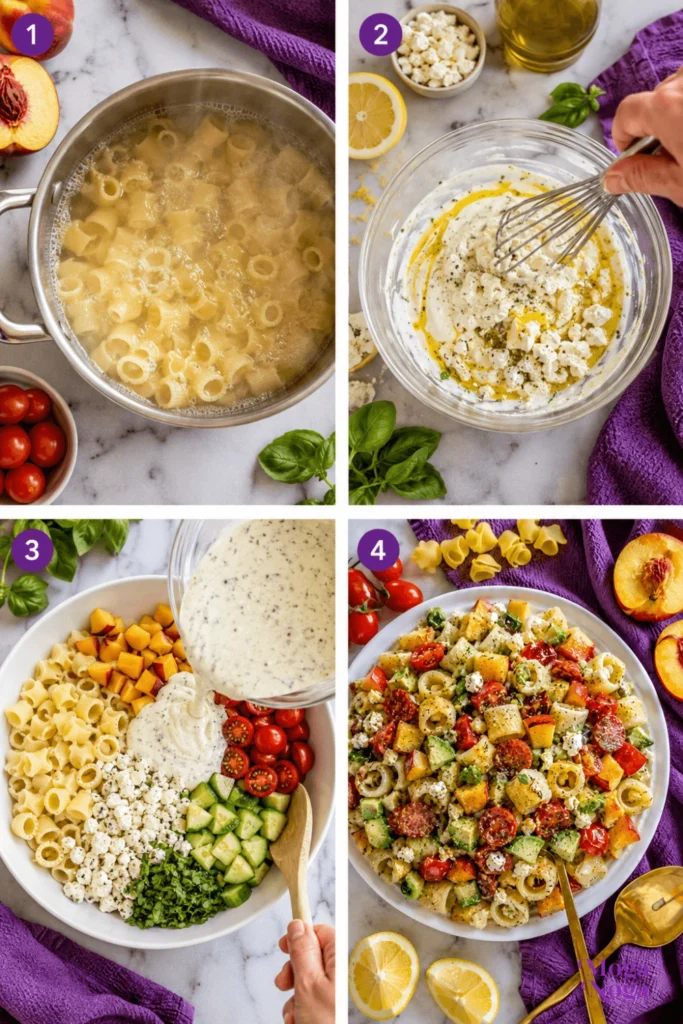 Summer Pasta Salad with Peach and Creamy Feta-Instructions